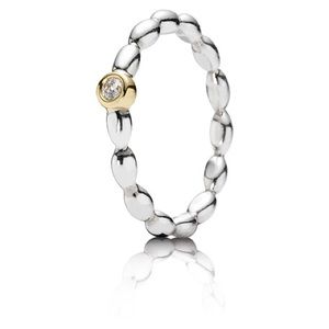 Rare/Retired PANDORA Elegant Embrace 925 Sterling 14kt Gold Diamond Ring 5.5 50